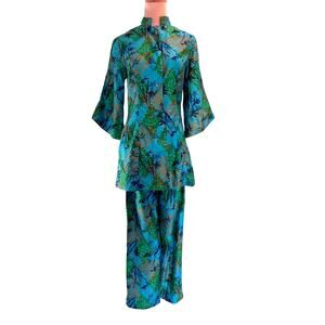 VTG 60s Alice Polynesian Fashions Jacket Pant Set TIKI Outfit Botanical Bamboo S
